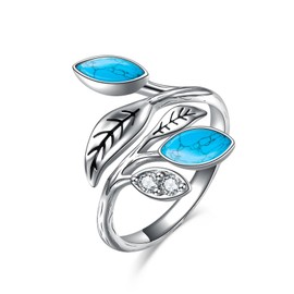 AOBOCO Turquoise Ring for Women 925 Sterling Silver Leaf Ring Turquoise Jewelry Gifts Adjustable Ring December Birthstone Jewelry dimensions for Women Wife Mothers Day Gifts