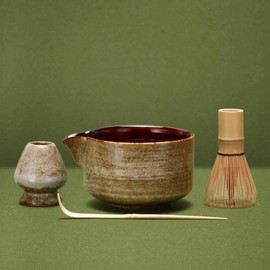 DiDiBirDi Matcha Bowl Set, 4 Piece Set, Matcha Bowl, Matcha Whisk Stand, Matcha Bamboo Scoop, Traditional Bamboo Chasen, Gift for Tea Ceremony Lovers