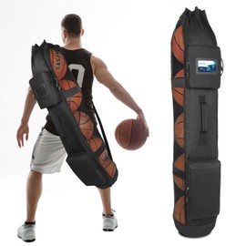 Doksmeria Basketball Mesh Equipment Ball Bag, 5 Ball Basketball Bag Heavy Duty Basketball Carrying Net Bag - Basketball Coach Bags for Team Balls, Sling/Adjustable Shoulder/Tube Style