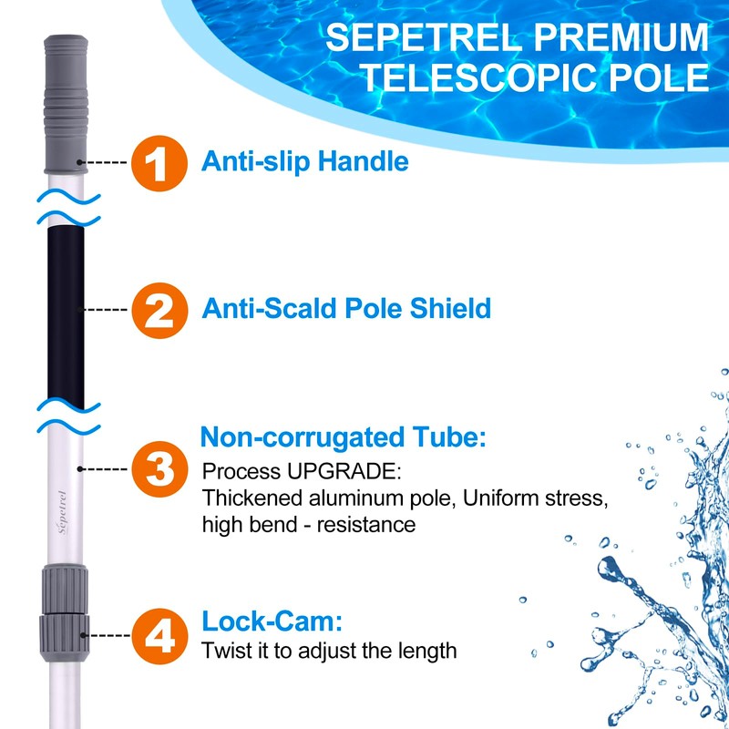 Sepetrel Pool Pole-Upgraded Professional 15 Foot Telescoping Swimming Pool Pole
