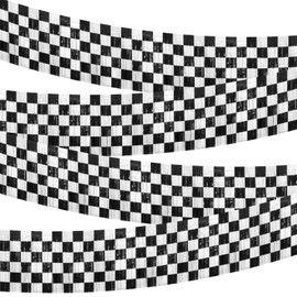 4 Pack Race Car Foil Fringe Garland Black White Checkered Party Decorations