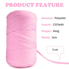 T-Shirt Garn 400g/120m, Stoff T shirt Strickgarn zum Häkeln mit 6mm Häkelnadel, Dickes Polyester-Garn für Häkeltaschen Körbe Teppiche Weben Wandbehang Heimdekoration DIY-Kunsthandwerk (Pink)