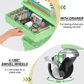Goovilla 4 Tier Rolling Utility Cart Organizer with Removable Drawer, Stable and Sturdy Green Rolling Storage Carts with 2 Lockable Wheels for Bathroom, Kitchen, Snack, Craft, Makeup, Baby Essentials