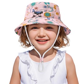 Durio Unisex Sun Hat Baby UV Protection 50 Fishing Hat Children SmileyWorld Baby Hat Adjustable Summer Hat for Girls Boys, pink, Ages 4 - 8