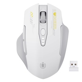 Uineer Wireless Mouse,[Upgraded] Rechargeable Mouse 2.4GHz (Battery Level Visible) Ergonomic Computer Mouse,4 Levels DPI, Wireless Mouse for Laptop PC Computer(Grey and White)