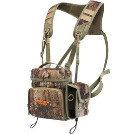NEW VIEW Bino Packs for Hunting - Binocular Straps Harness Chest Pack with Detachable Rangefinder Pouch, Adjustable Camo Bino Harness & Rain Cover - Ideal for Bow Hunting- Large