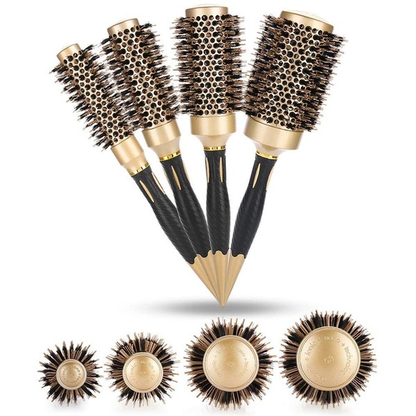 4 in 1 Round Brushes for Drying Professional Anion Anti Static Large Hair Brushes Salon Styling Comb Gold & Black