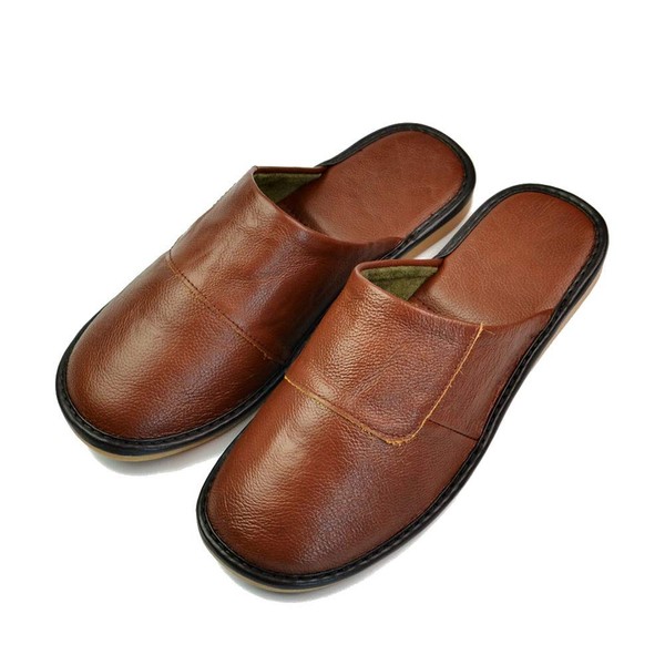 Tenoshi Slippers, Genuine Leather, Office, Leather Room Shoes, Natural Cowhide Leather, High Quality, Indoor Shoes, Unisex, For Guests, Plain, Four Seasons Specifications, Winter Lining, Storage Bag Included, Front closure + coffee