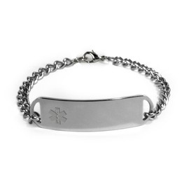 Kidney Transplant Medical ID Alert Bracelet with Embossed Emblem from Stainless Steel. D-Style, Premium Series.