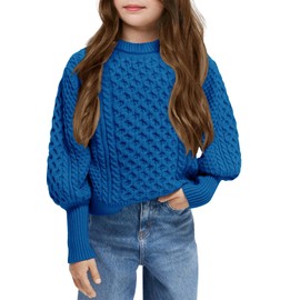 rrhss - Suéteres de punto trenzado para niñas, de otoño a la moda, con puños acanalados y cuello redondo, ropa de 5 a 14 años, Azul marino, 5-6 Años