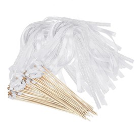 YZROHYI 30 Stück Wedding Wands Hochzeit Spalier,Zauberstäb Hochzeit Luftschlangen,Spalier Bänder Hochzeitsbänder Mit Glöckchen,Holzstäbe für Hochzeiten,Zauberstäbe zum Basteln für Hochzeiten - Weiß