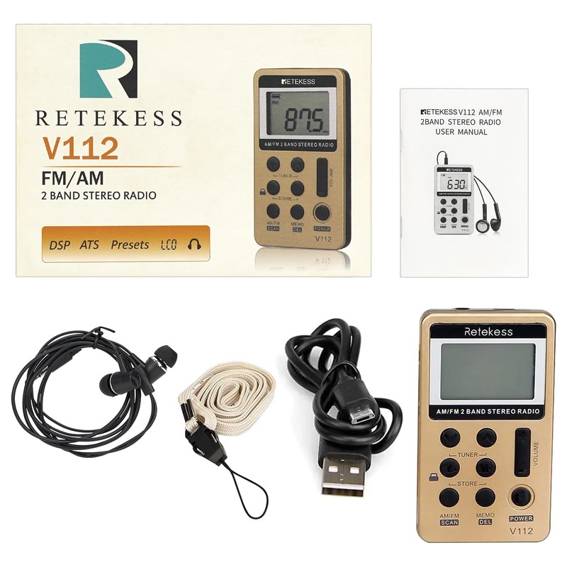 Retekess V112 AM FM Radio Portable, Mini Radio,Digital Tuning Rechargeable