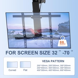 Electric Ceiling TV Mount with Remote - Motorized Ceiling TV Mount for Flat and Pitched Roof，32 to 70 Inch Flat and Curved Screen TVs (Black)