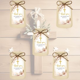 Serencatcher Baptism Thank You Tags, 50pcs Baptism Favors Boho Thank You Tags with String Pampas Grass Thank You for Celebrating with Us Tag for Baby Shower Wedding Bridal Shower Party Favors