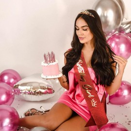 Atoden Birthday Crown Birthday Girl Sash Crystal Tiaras and Crowns for Women Girls Rhinestone Tiara Queen Crown Happy Birthday Headband Princess Birthday Party Decorations (Red)