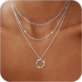 Caiguoer Gold Necklace Layered Necklace Silver Chain Necklace Adjustable Jewellery for Woman (Silver)