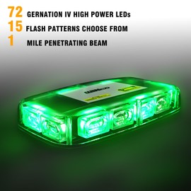 WINECO Green 72LED Roof Top Strobe Lights, High Visibility Emergency Safety Warning LED Mini Strobe Light bar with Magnetic for 12-24V Snow Plow, Trucks, Construction Vehicles