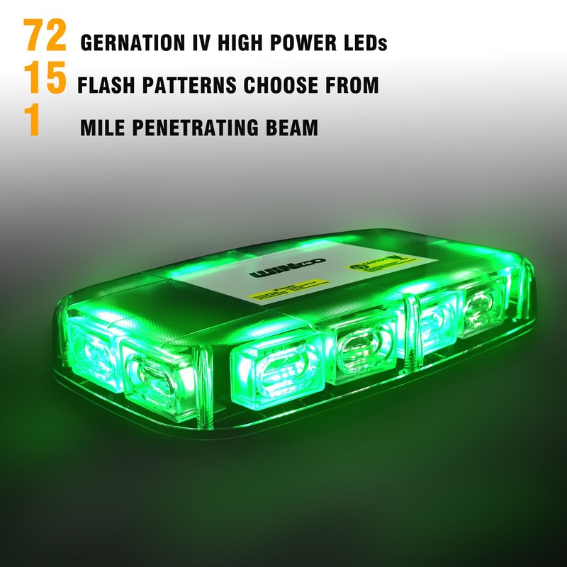 WINECO Green 72LED Roof Top Strobe Lights, High Visibility Emergency