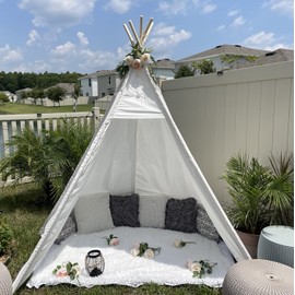 Betterhood 7' Large Teepee Tent for Adults, Play Tent with Carry Bag, 5 Sides Canvas Kids Teepee Tent Indoor & Outdoor Tents for Party, Wedding, Photo Prop, White