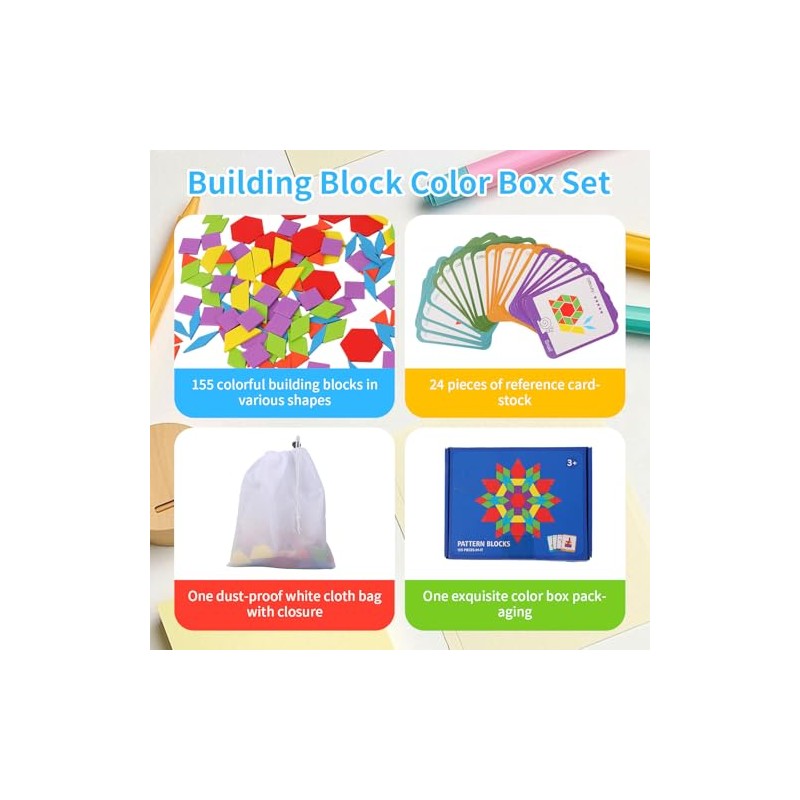 Memory Activities for Seniors, Wooden Pattern Blocks Tiles Matching Puzzle