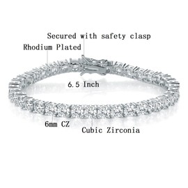 MDFUN 18k White Gold Plated 6MM Cubic Zirconia Tennis Bracelet for Women and Men 6.57 inches