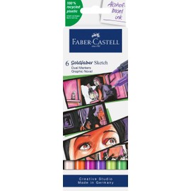 Faber-Castell Goldfaber Sketch Marker Graphic Novel 164810 Alcohol Marker with Brush Tip and Fineliner Tip (Pack of 6)