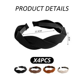 4 Pieces Of Headbands, Wide Velvet Headbands, Braided Headbands, Forehead Bands For Girls, Scrunchies For Women, Fabric Headbands, Wide Braided Headbands