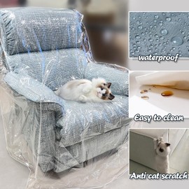 Swanna Plastic Recliner Furniture Cover – Clear Moving Bag for Couch, Heavy Duty Waterproof Cover Pets | Cat Scratching Protector,Plastic Chair Cover 42" BH x 25" AH x 36”W x 40”D (Armchair-1 Pack)