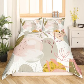Feelyou Floral Duvet Cover Set Botanical Leaf Bedding Set for Kids Boys Girls Natural Theme Flowers Printed Comforter Cover Microfiber Garden Style Quilt Cover Twin Size