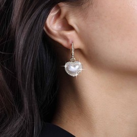 Xmsrn Vintage Crystal Pearl Heart Dangle Earrings Rhinestone Love Heart Drop Earrings Cz Heart Pearl Hoop Huggie Earrings Wedding Pearl Stud Earrings Jewelry for Women and Girls
