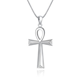 Hioed Egyptian Ankh Cross Pendant Necklace 925 Sterling Silver Coptic Egyptian Men Amulet Protection Necklace CZ Faith Cross Charm Pendant Jewelry Gift for Women Men