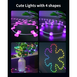 VisionSync Bone-Shaped LED String Lights 36FT,RGB Color Changing Waterproof Fairy Lights,USB Powered,Remote and APP Controlled,Smart Lighting String Decoration for Indoor Outdoor