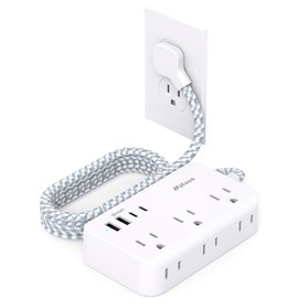 Mifaso Power Strip Extension Cord - 6 Outlets and 4 USB (2 USB C), 5Ft Braided Cord with Ultra Thin Flat Plug, Wall Mount, Overload Protection, Compact for Travel, Cruise Ship, and Dorm Room Essentials