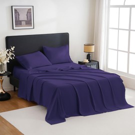 MCO Breathable Bed Sheets Set - Rayon Derived from Bamboo Sheets - Cool Bedding Set with 16" Deep Pocket (4 Pcs, King, Purple Eggplant)