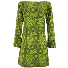 GURU SHOP Hippie Women's Chic Cotton Tunic Mini Dress, Green