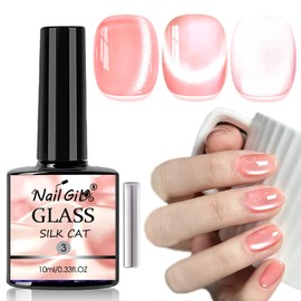 NAILGIL Glass Cat Eye Gel Nail Polish with Magnet, Nude Silk Magnetic Cat Eyes Gel Soak off Ceramics Smoothie Cats Eye for Nail Art, Nude