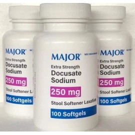 Major Docusate Sodium 250 mg Softgels Stool Softener 100ct -3 Pack -Exp 07-2025
