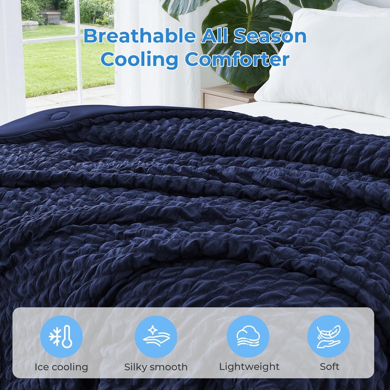 Seersucker Cooling Comforter King Size, Q-Max 0.45 Reversible Cooling Blanket