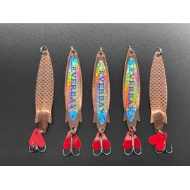EVERBAY Silver Spinner Spoons Toby Style Fishing Lures Metal Jig Long Cast Sea Fishing Treble Hooks Fishing Spinnerbait for Trout Salmon Bass Cod Pollock, Spinning/Trolling, 7.7cm/12g, 5pcs/Copper