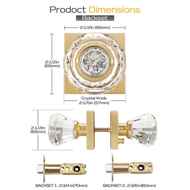 EHOMEWARE 1 Pack Crystal Door Knobs Gold, Closet Door Handles