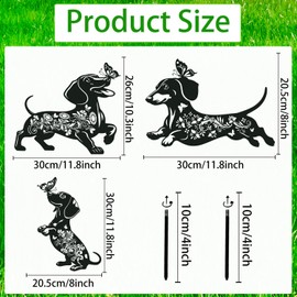 Rngmsi Dachshund Decorative Garden Stakes Gifts, 3PCS Metal Weiner Dog Garden Statues Decor for Outside, Dachshund Yard Lawn Outdoor Gifts for Women Men Puppy Lovers