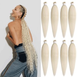 Xtrend 30 Inch 8 Packs Pre Stretched Braiding Hair Blonde Braiding Hair Pre Stretched Yaki Texture Pre-Stretched Braids Hair Professional Synthetic Hair Extension Itch Free Hot Water Setting 613#