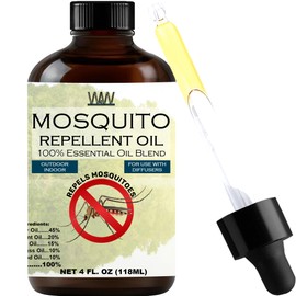 W4W Mosquito Oil - 100% Essential Oil Blend - 4 Oz - Mosquitoes, Gnats & other Flying Insects - for use with Diffusers, Sprays, Lotions, & Soaps - 4 Ounce Dropper Bottle
