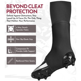 Exxact Sports Spats Football Cleat Covers - Keep Your Laces Tied and Cleats Clean, Football Spats for Cleats, Perfect for Baseball, Soccer, Lacrosse, Hockey (Black, Large)
