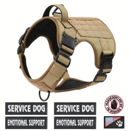 US Local Tactical Pet Chest Service Dog Harness Vest Adjustable Reflective Dog Harness with Metal Buckle for Hiking TrainingSize: M, Color: Tan
