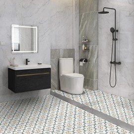 Peel & Stick Floor Tiles 10 Pack Waterproof DIY Decorative Tile Stickers (8x8 inches) Green Flower Look