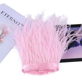 2 Yards 10-15cm Fluffy Ostrich Feather Fringe Trim for Needlework Pink Ostrich Feathers On Ribbon Wedding Dress Decorative Feathers DIY Crafts (Light Pink #024)