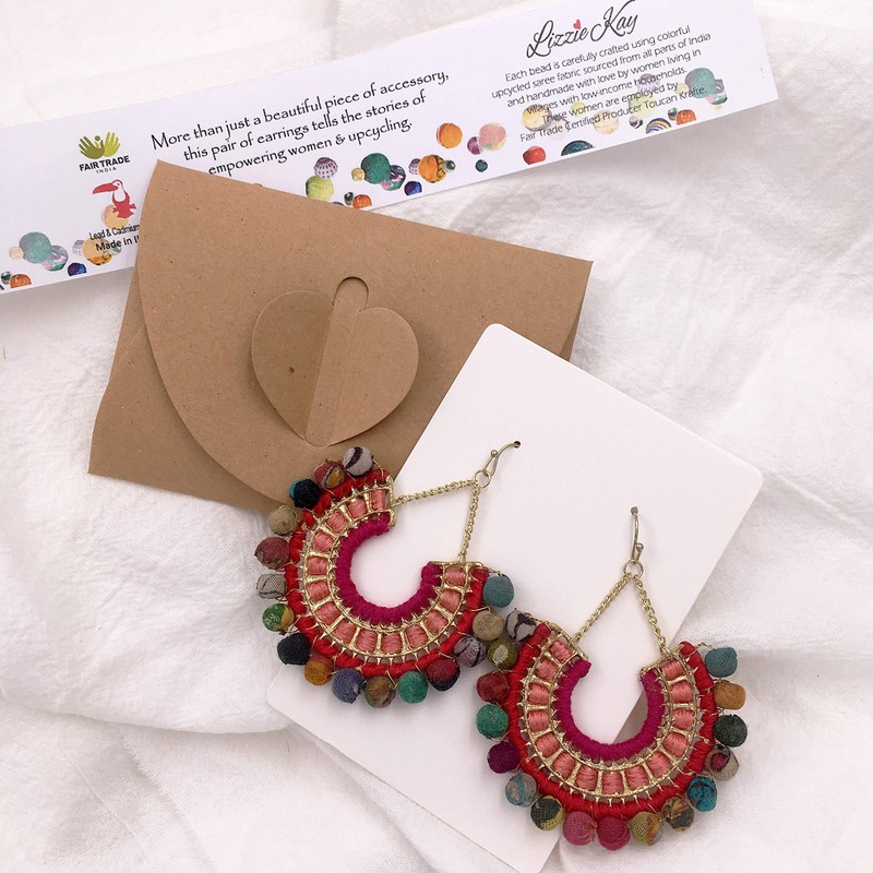 Pendientes hechos a mano para mujer, coloridos abalorios de tela