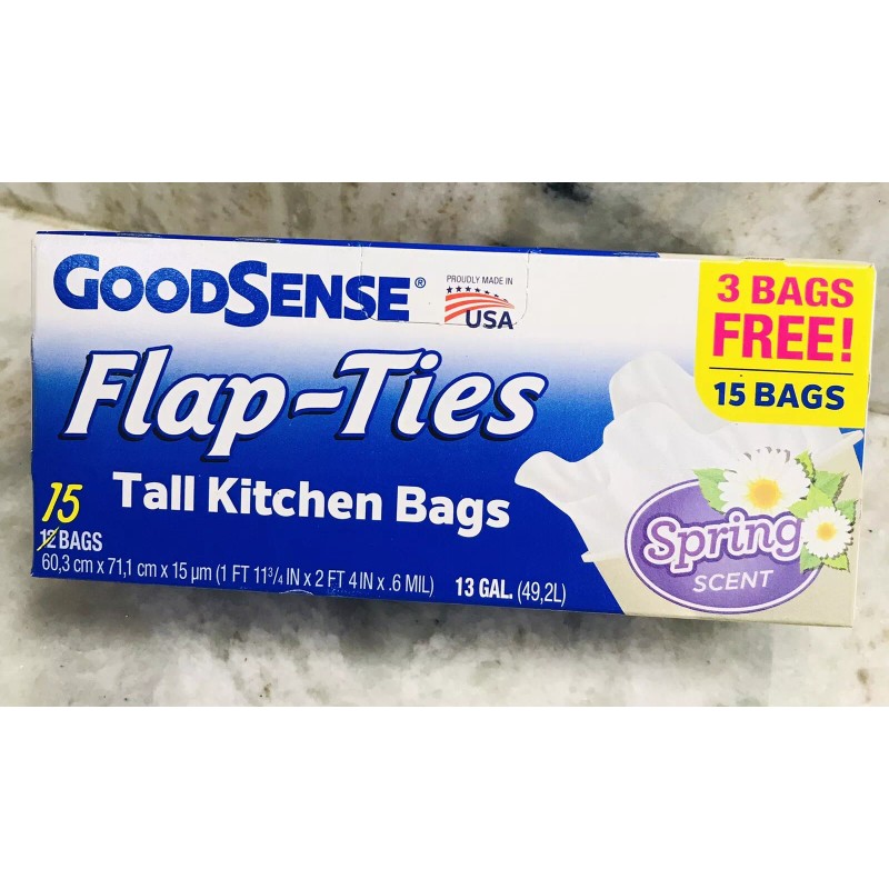 Goodsense 15 Flap-Ties Tall Kitchen Bags 13 Gallons-SPRING Scent.New-SHIP