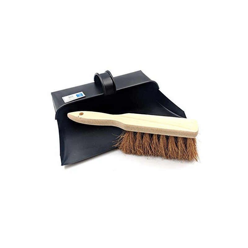 Black Hooded Metal Dust Pan and Soft Brush Dustpan ash